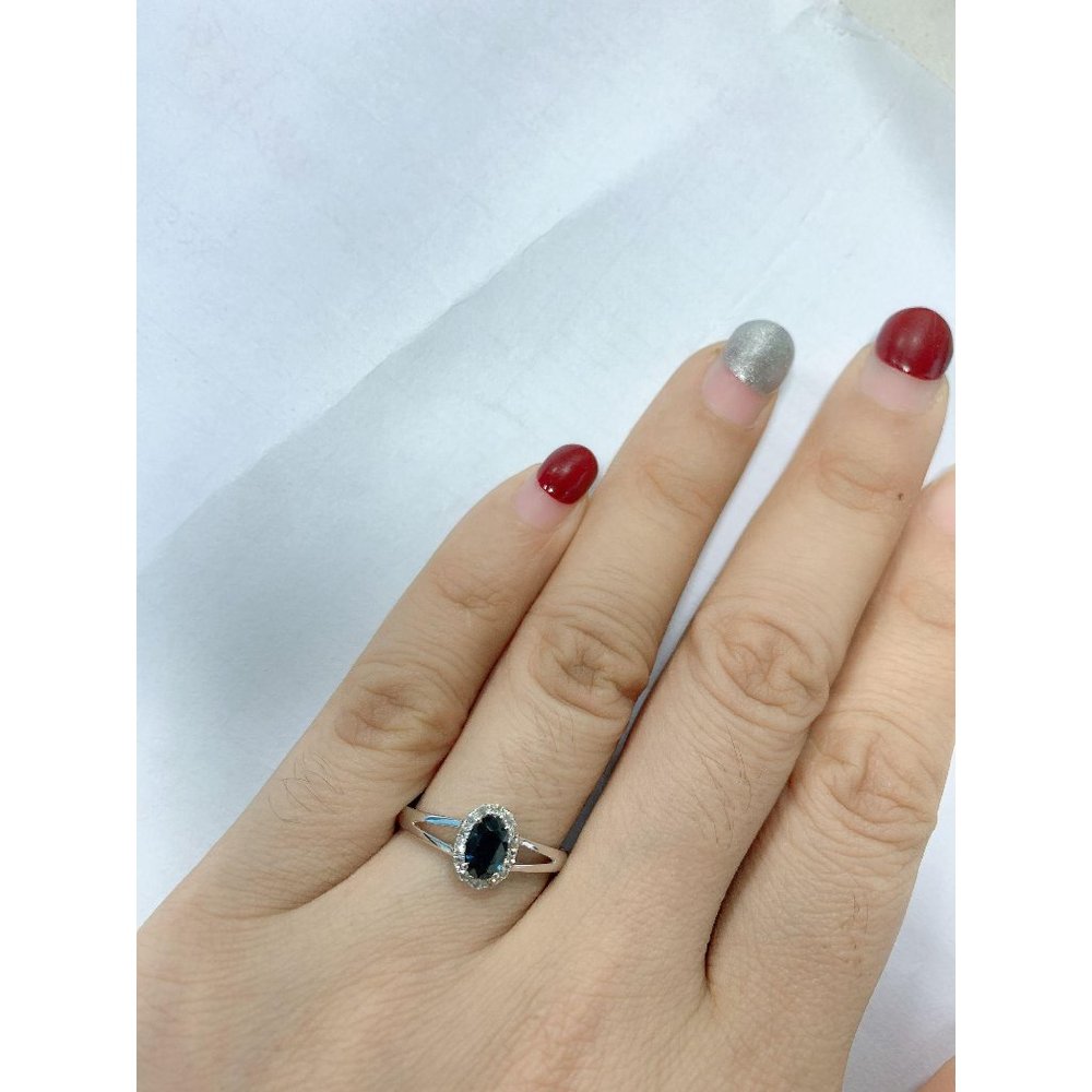 Halo Diamond Oval Blue Sapphire Ring White Gold